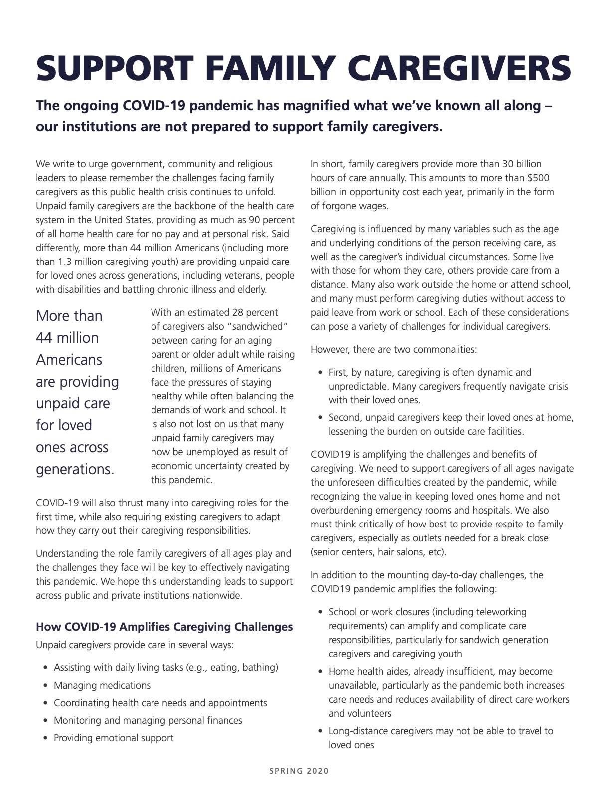 Caregiver COVID-19 Group Statement