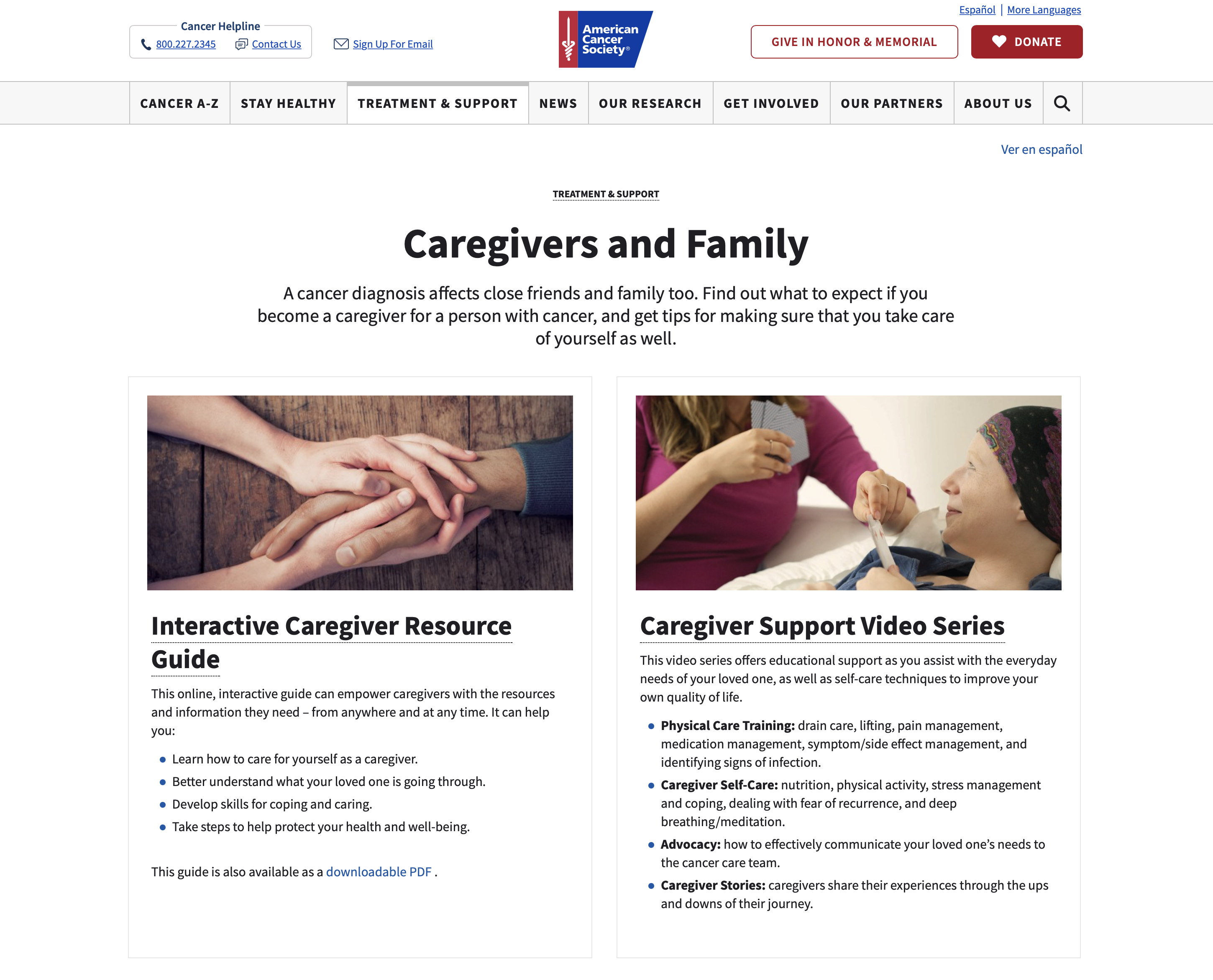 American Cancer Society Caregivers and Family