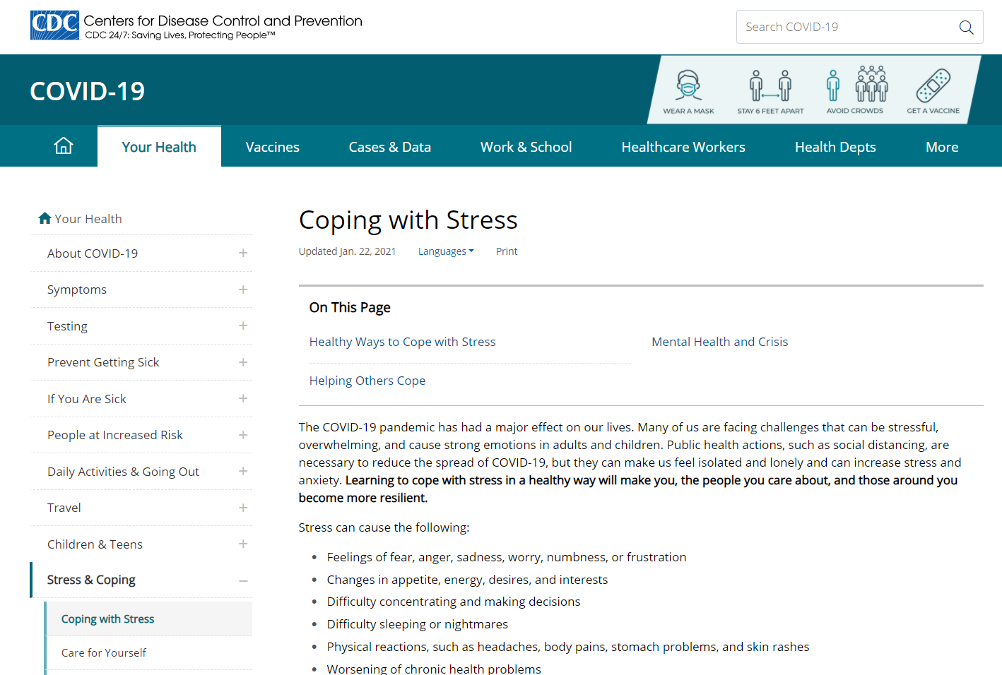 CDC -- Manage Anxiety and Stress