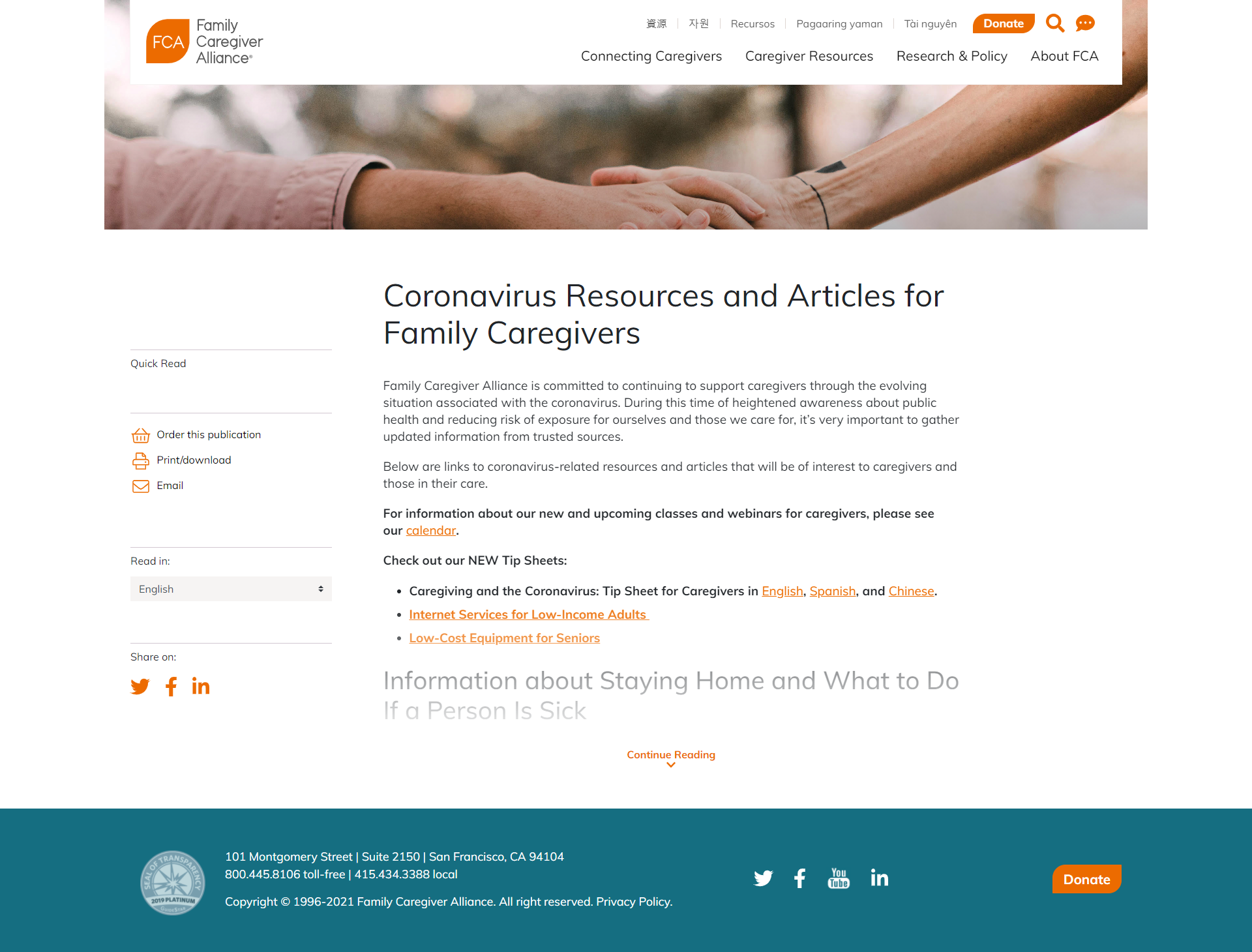 COVID-19 Resources & Articles for Family Caregivers