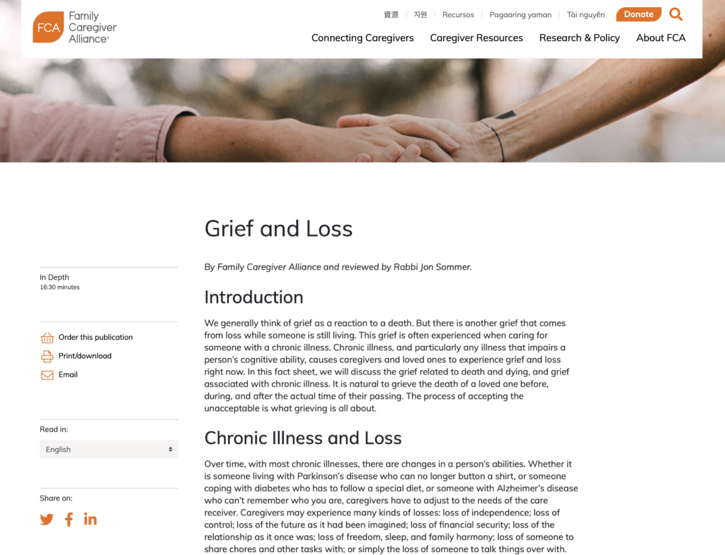 Family Caregiver Alliance Grief and Loss Image