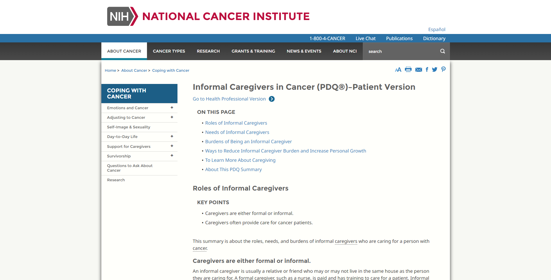 Informal Caregivers in Cancer