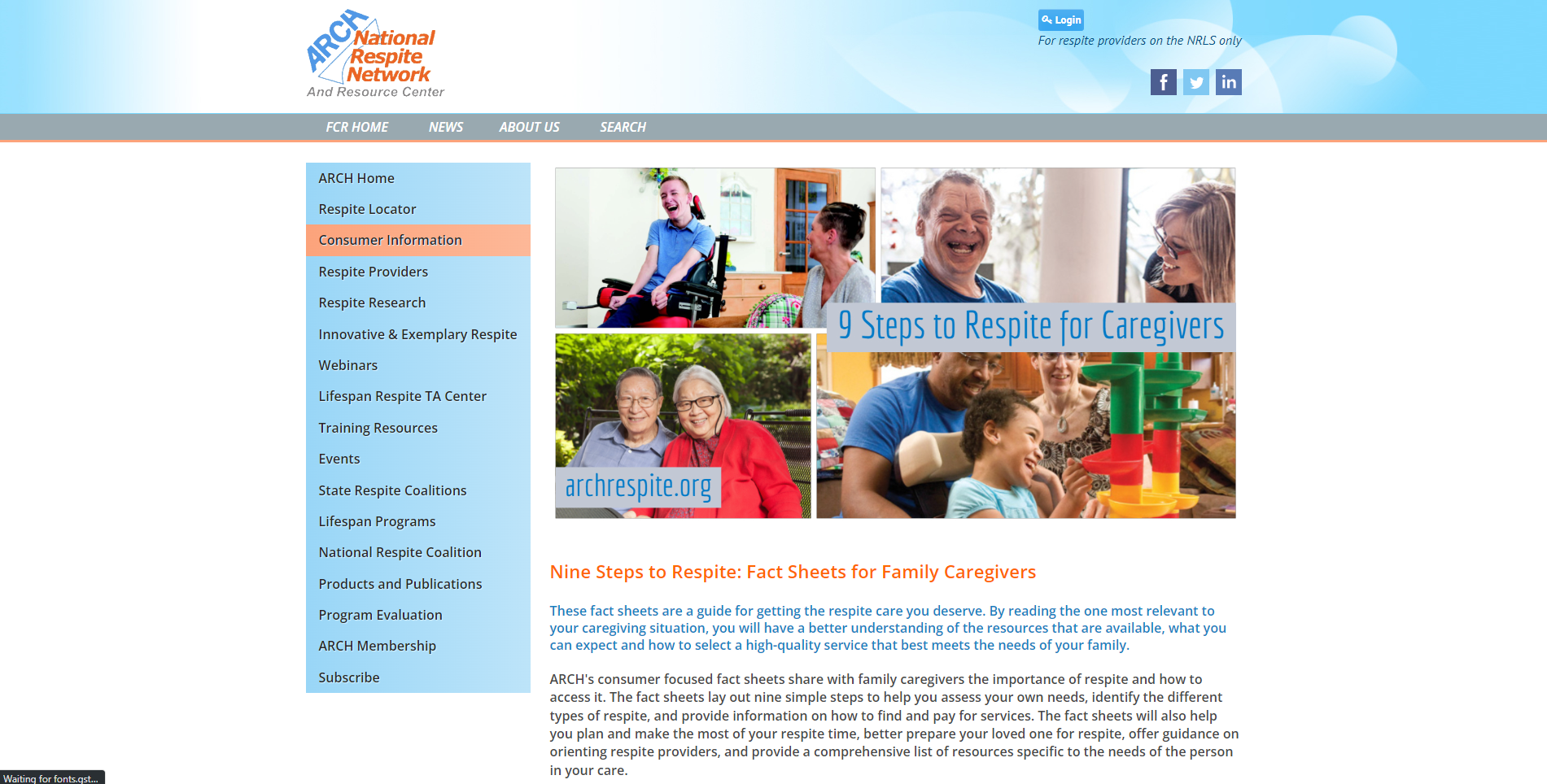 Nine Steps to Respite: Fact Sheets for Family Caregivers