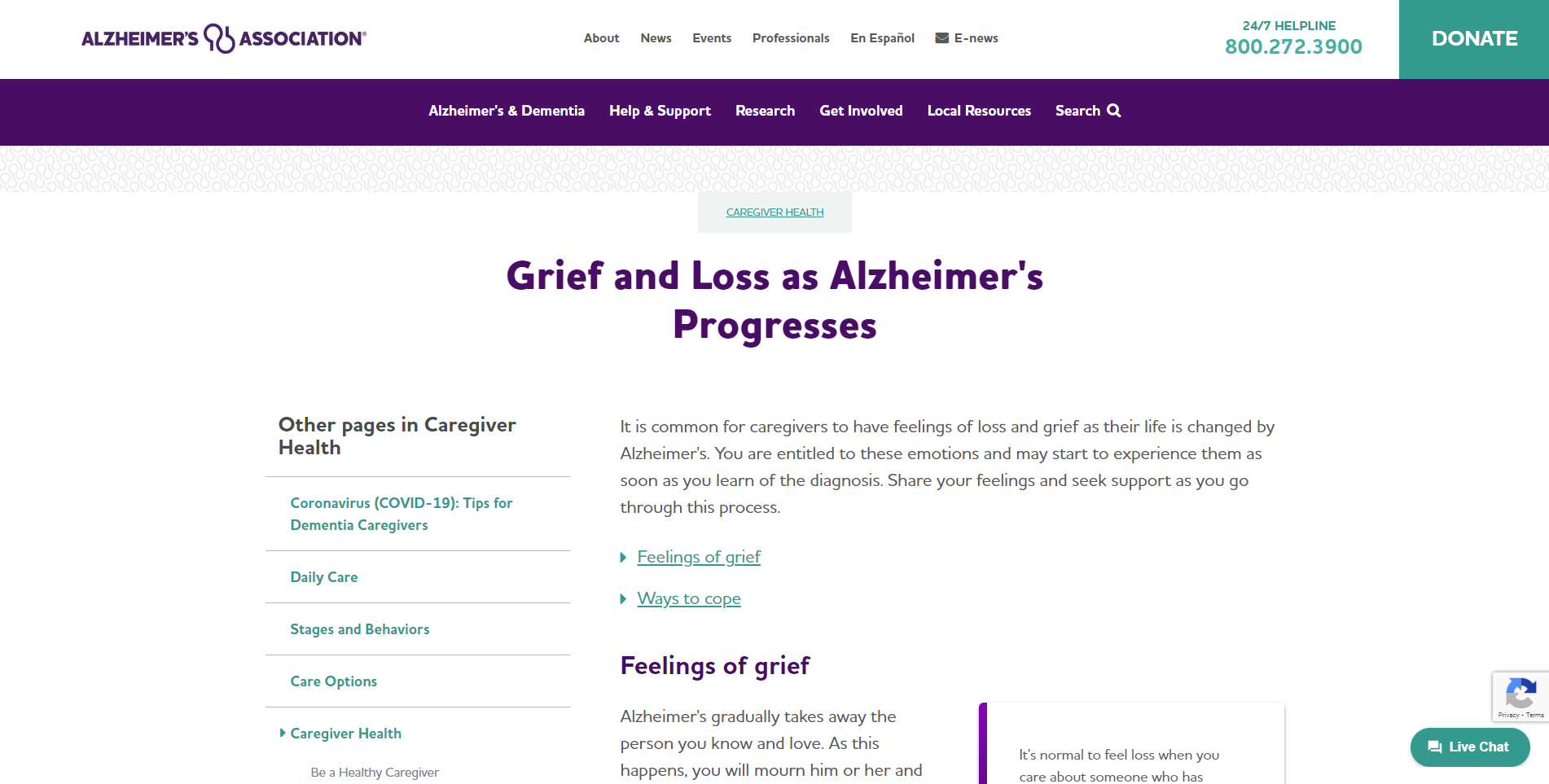 Grief and Loss as Alzheimer's Progresses