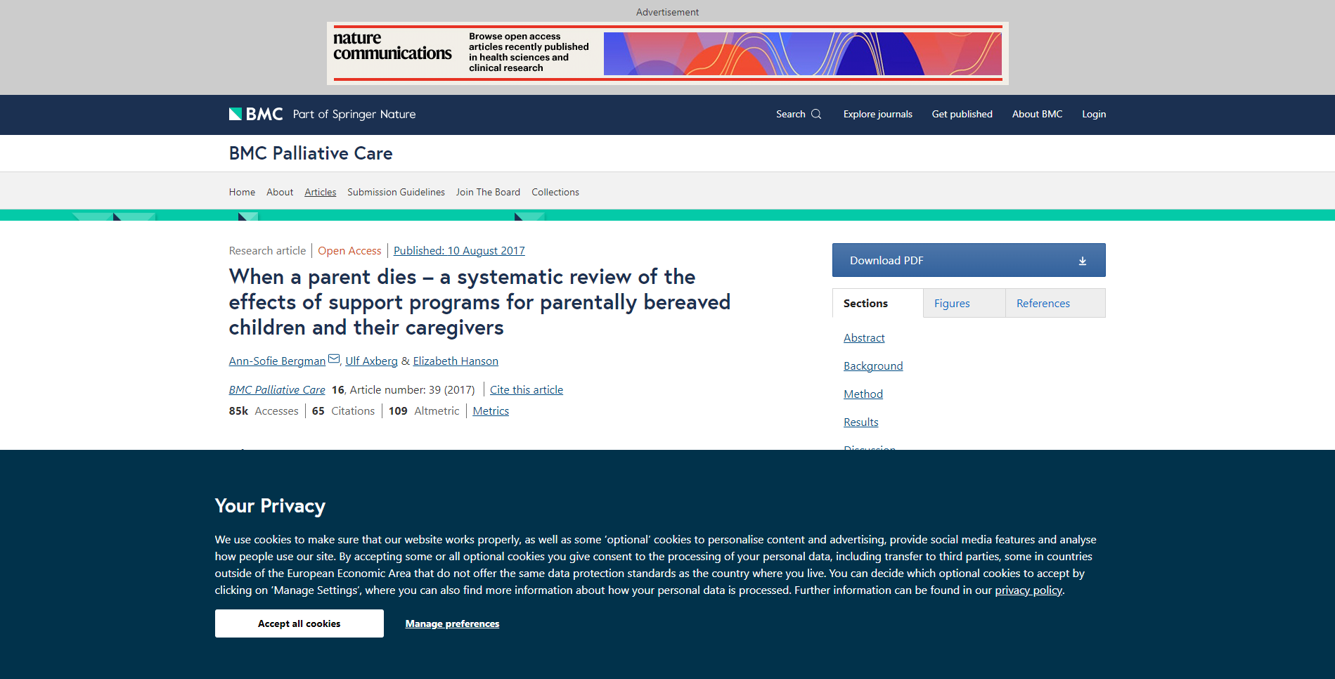 When a parent dies – a systematic review of the effects of support programs for parentally bereaved children and their caregivers